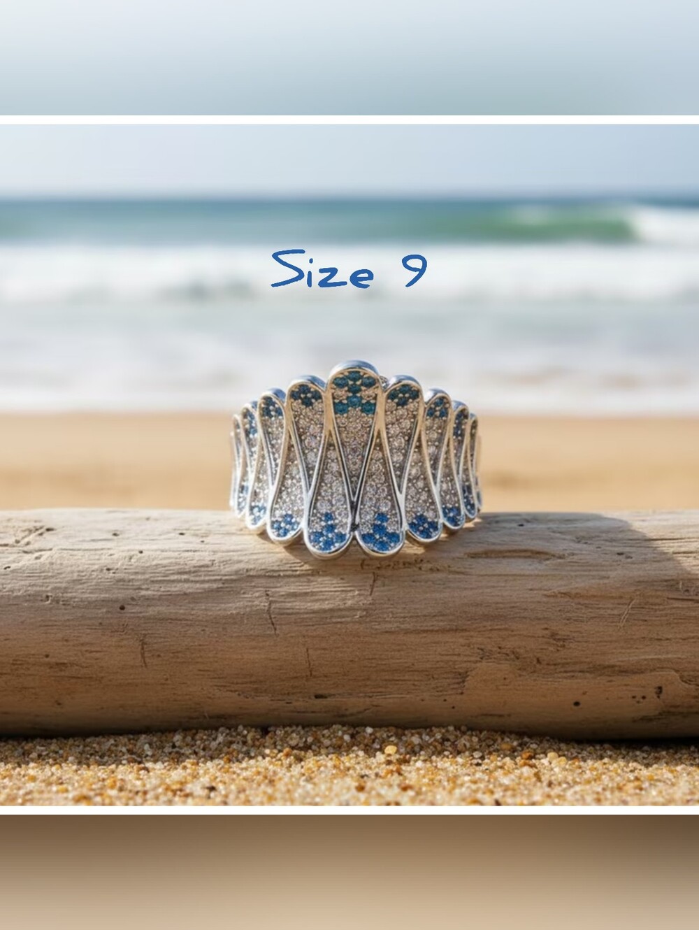 'Ocean Waves' multicolor micro pave Crystal band ring, Sz.9